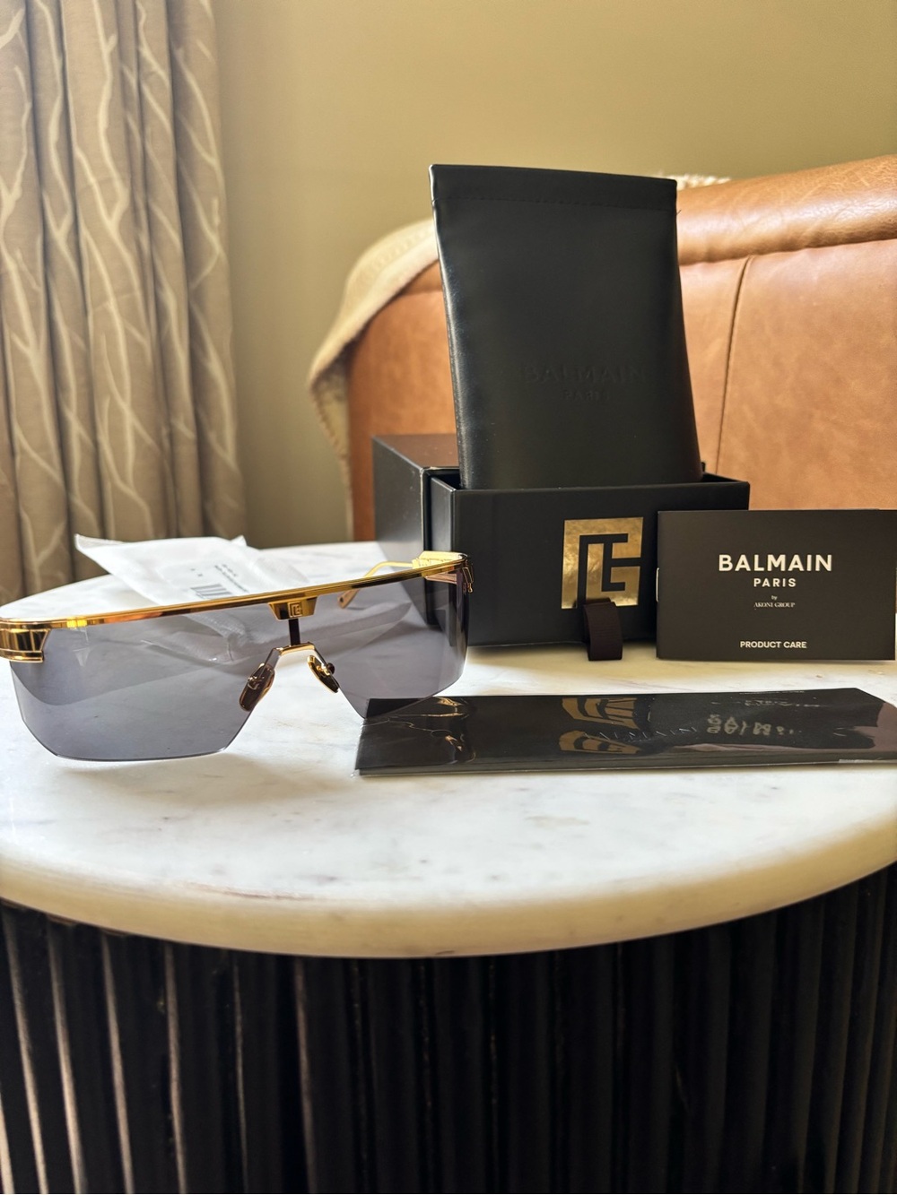 NIB Balmain Major BPS-147 Gold Titanium Shield Sunglasses Akoni